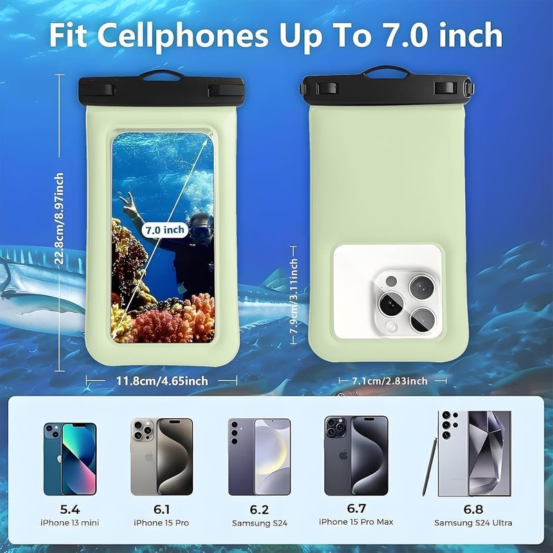 Foweroty Floatable Soap Bubble Waterproof Phone Pouch Case with Crossbody Lanyard for iPhone 17 series 16 Pro Max/15 Pro/14/13, IP68 Cellphone Dry Bag Beach Cruise Ship Essential, 1 Pack-Mint Green-7″ - Image 3